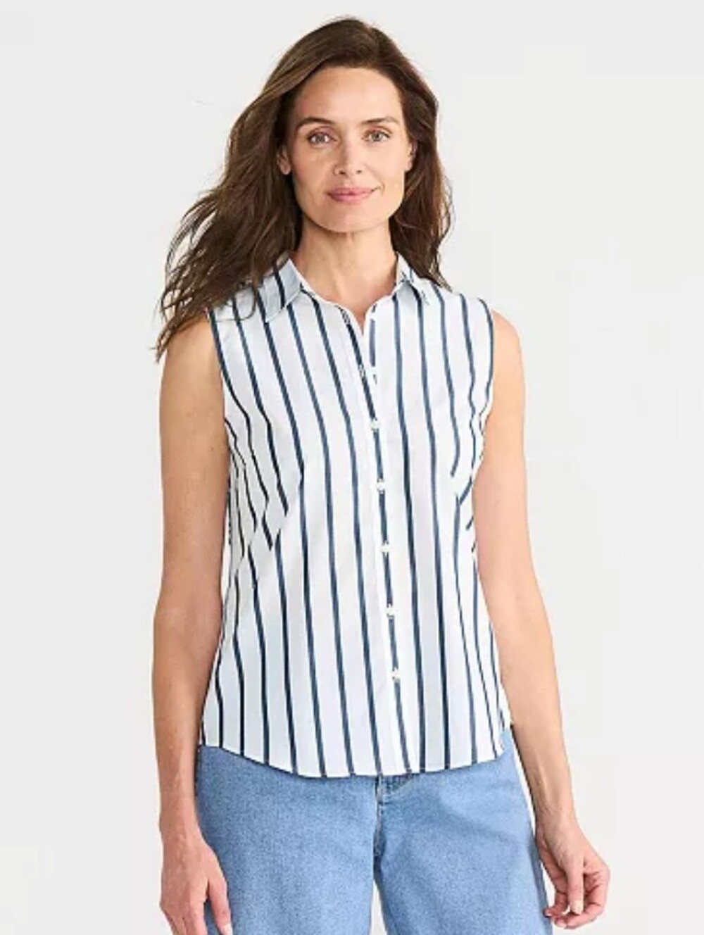 Lands' End Iron Free Stripe Sleeveless White Button Down Top Sz 2X